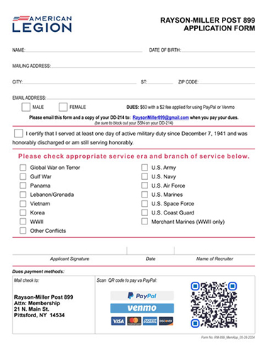 Rayson-Miller Post 899 Application form